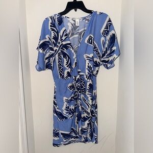 H&M Blue and White Tropical Midi Dress